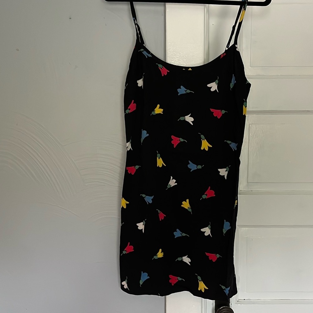 Womens M Black Floral Dress Adjustable Spaghetti Straps Zipper American Apparel